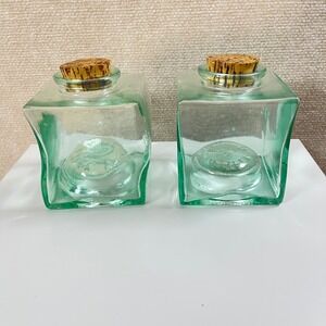 1970's Green Wavy Glass‎ Apothecary Jar - Cork Lid - Made in Italy